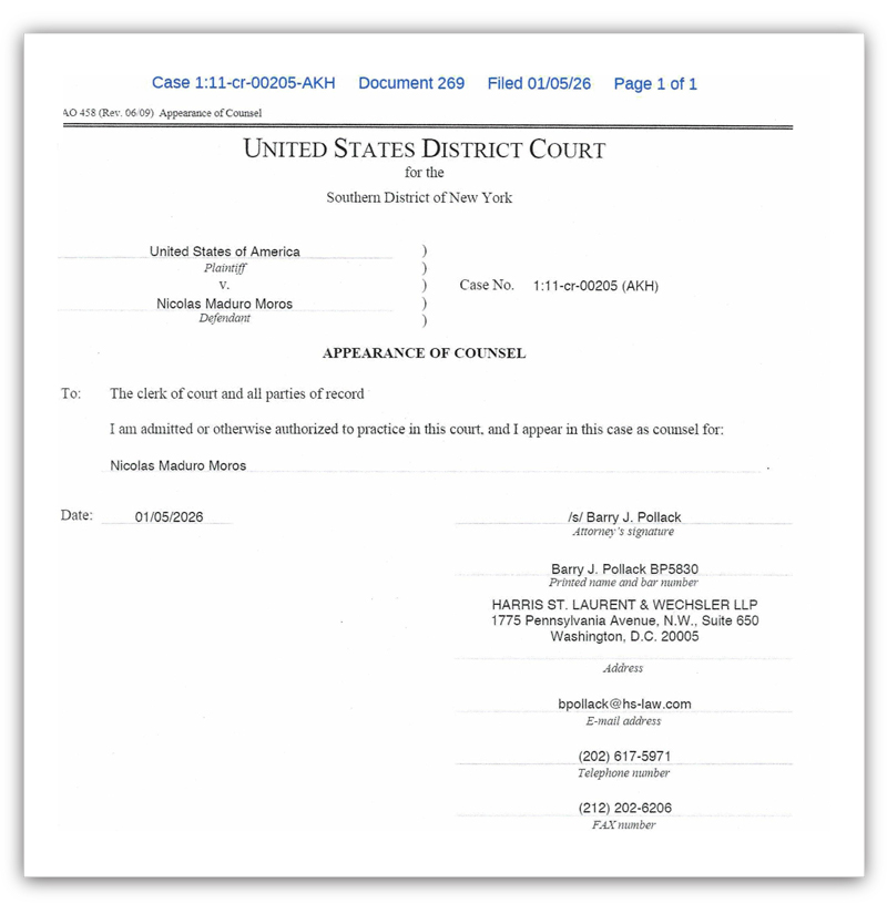 Image of court record for Nicolas Maduro